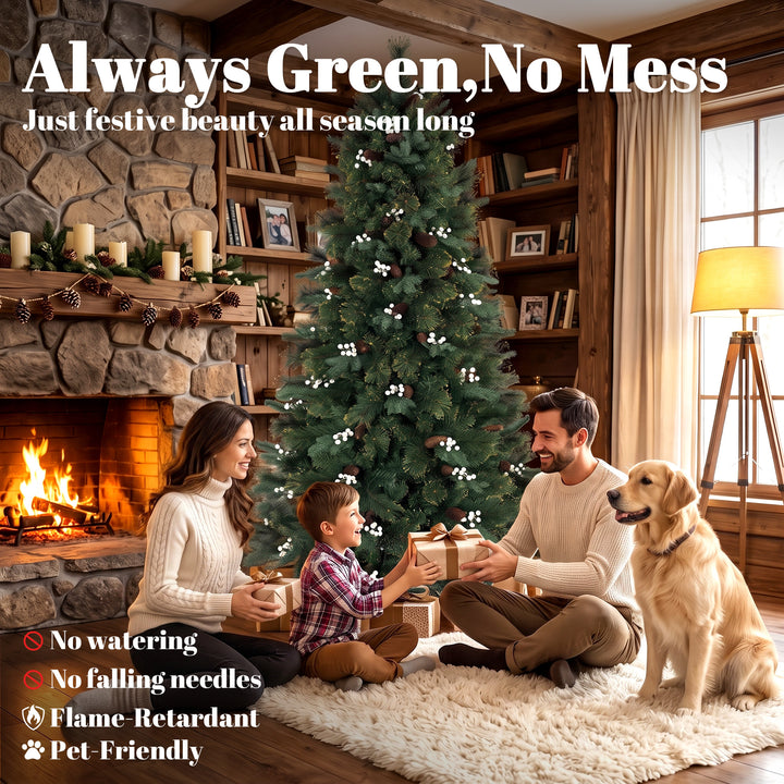 6ft Artificial Christmas Tree, Fir Hinged Xmas Tree with 716 Branch - view 4