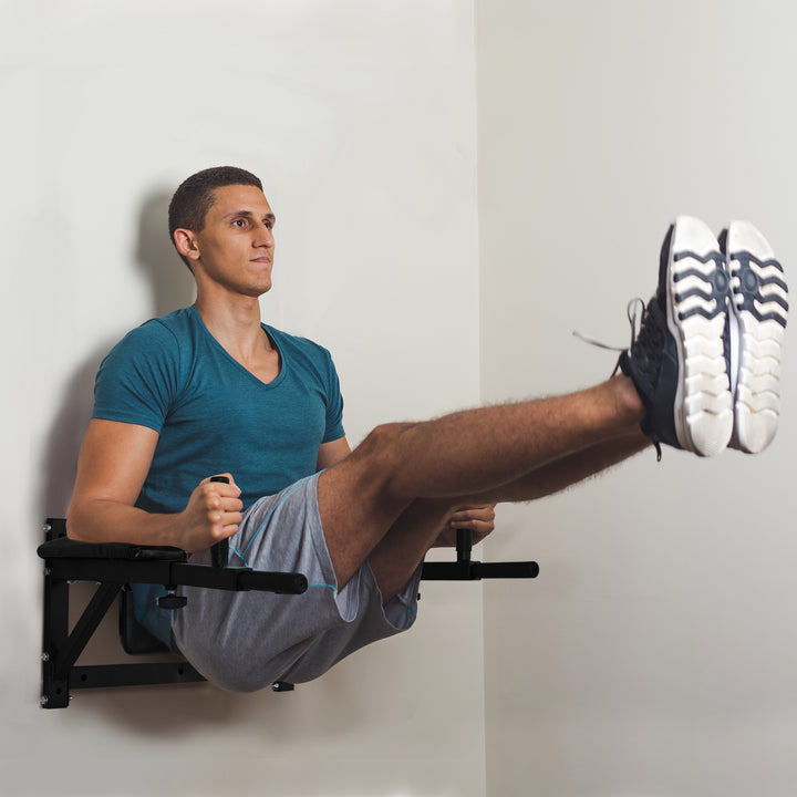 Wall Mounted Dip Station Knee Leg Raise Chin Up Pull Up Rack Home Gym Fitness Exercise Workout Bars New