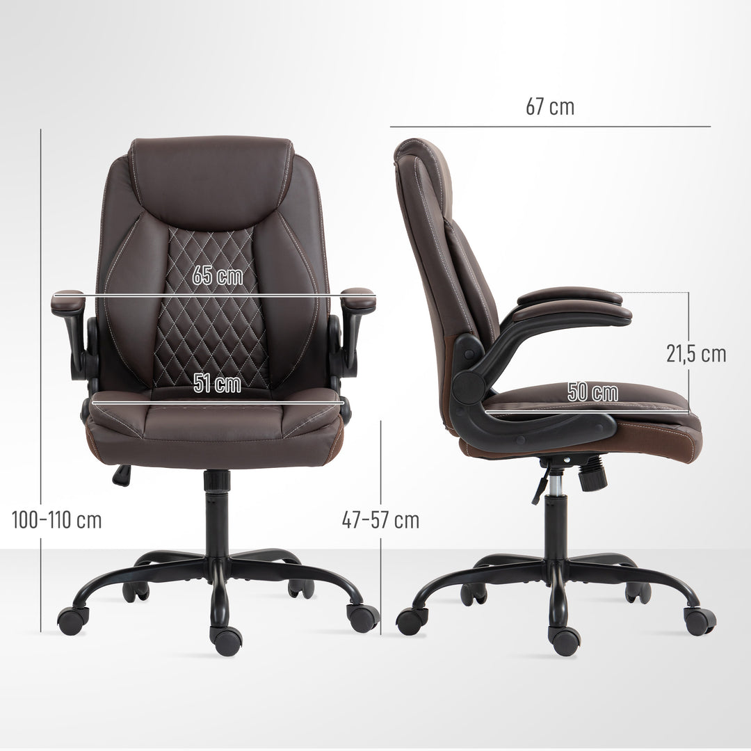 Faux Leather Office Chair. with Flip-Up Armrests - Brown