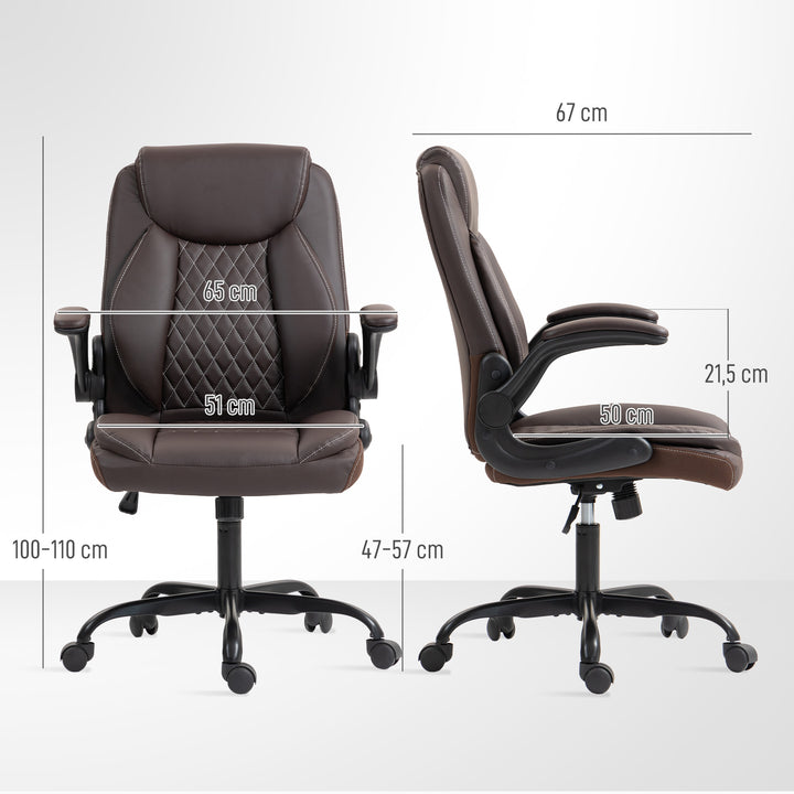 Faux Leather Office Chair. with Flip-Up Armrests - Brown