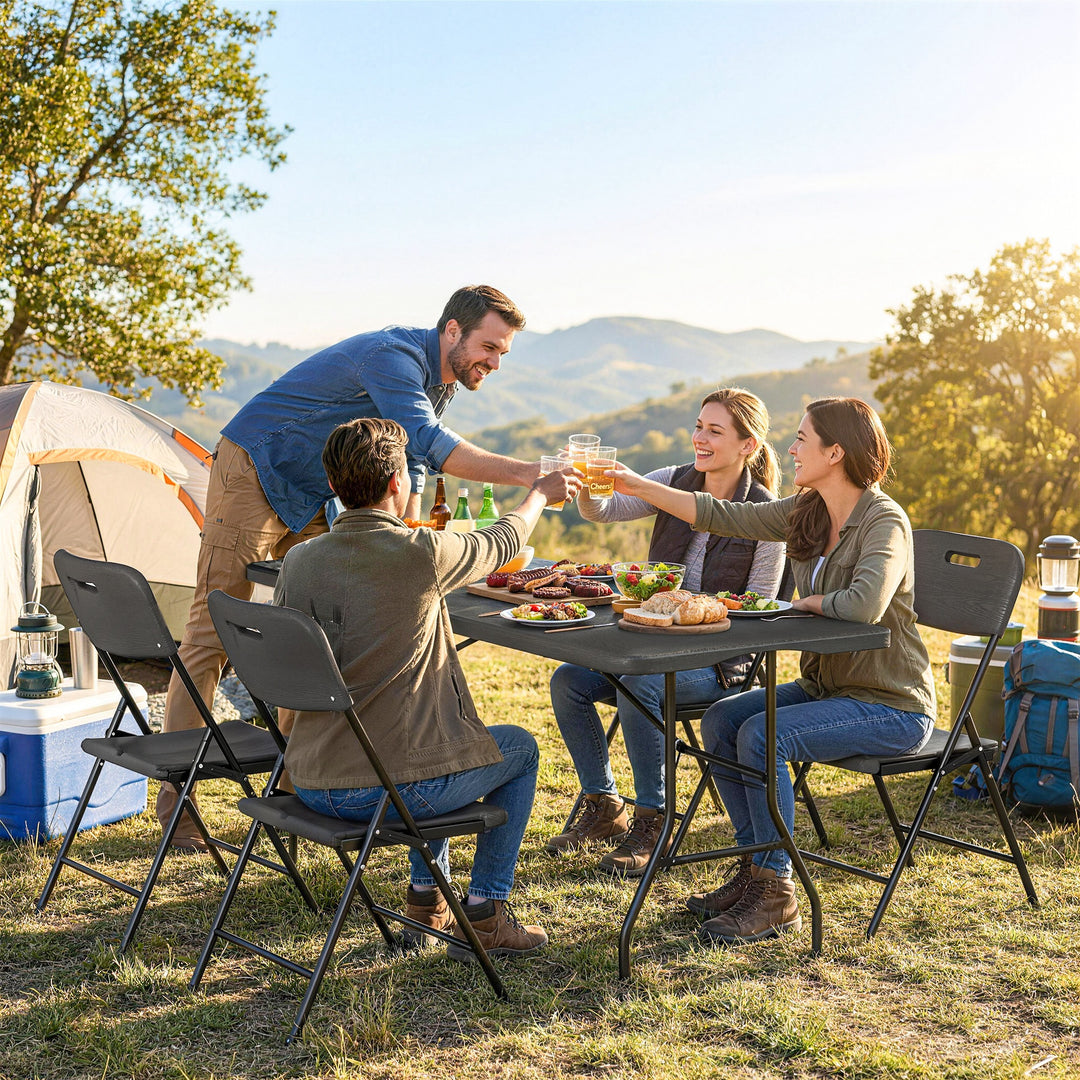 5 Piece 6ft Foldable Table and Chairs, Portable Picnic Table Set with 