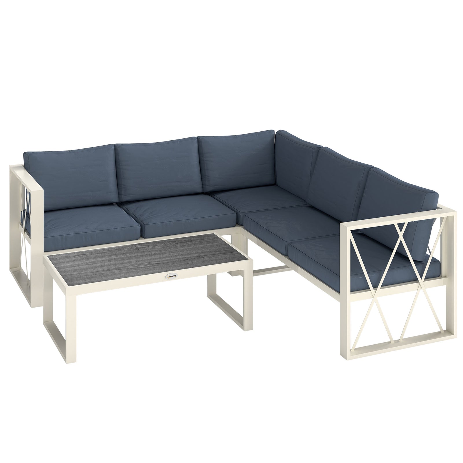 Four-Piece L Shaped Garden Furniture Set with 5-Level Adjustable Lounger - Grey