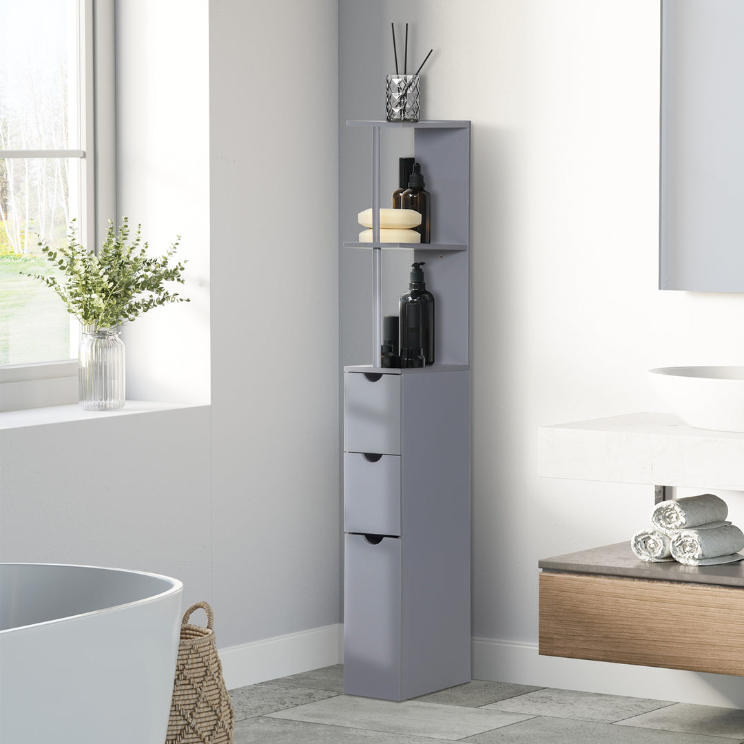 HOMCOM Tall Bathroom Cabinet, Freestanding Bathroom Storage Cabinet with 2-Tier Shelf and Drawers, Narrow Cupboard Storage Unit, Grey | Aosom UK