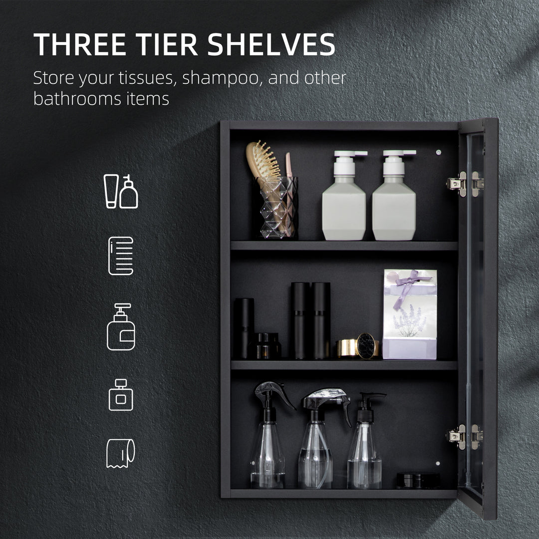 Bathroom Cabinet with Mirror, Wall Mounted Bathroom Mirror Cabinet with Storage Shelves, 40 x 12 x 60 cm, Black