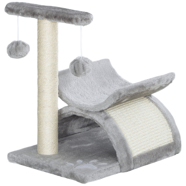 MCL Cat Tree, Cat Tower for Kittens with Rotatable Top Bar, Sisal Scratching Post, Tunnel, Dangling Balls - Grey