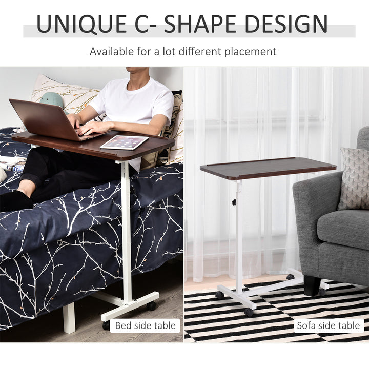 Height Adjustable Over Bed Table with Wheels, C Shaped Laptop Desk, Portable Hospital Bed Table for Living Room, Bedroom, Brown