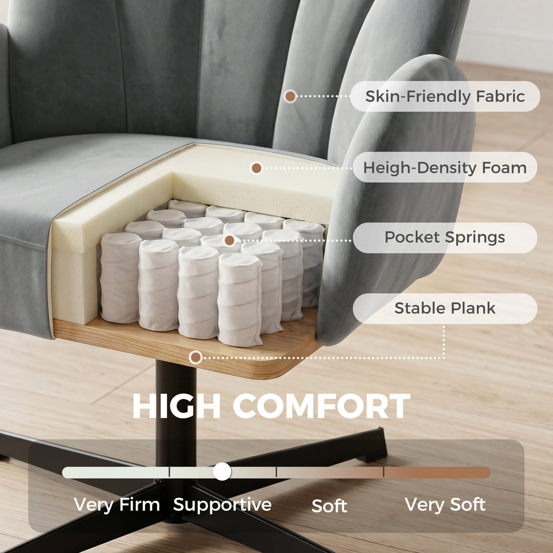 Swivel Accent Chair, Shell-Shaped Armchair with Spring Cushion, Metal 