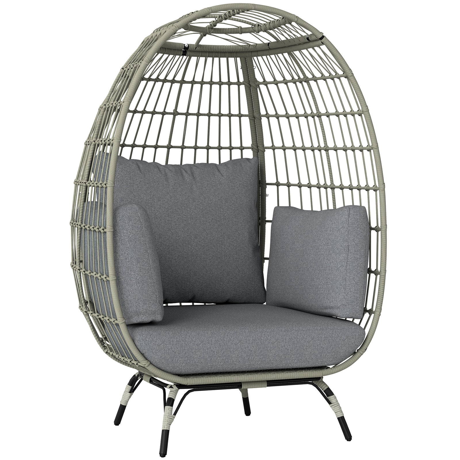 Rattan Egg Chair with Cushions and Pillows, Charcoal Grey
