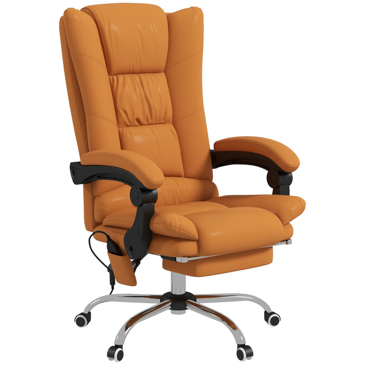 Vinsetto High Back Vibration Massage Office Chair, Heated Reclining PU Leather Computer Chair with 135° Reclining Back and Footrest, Light Brown