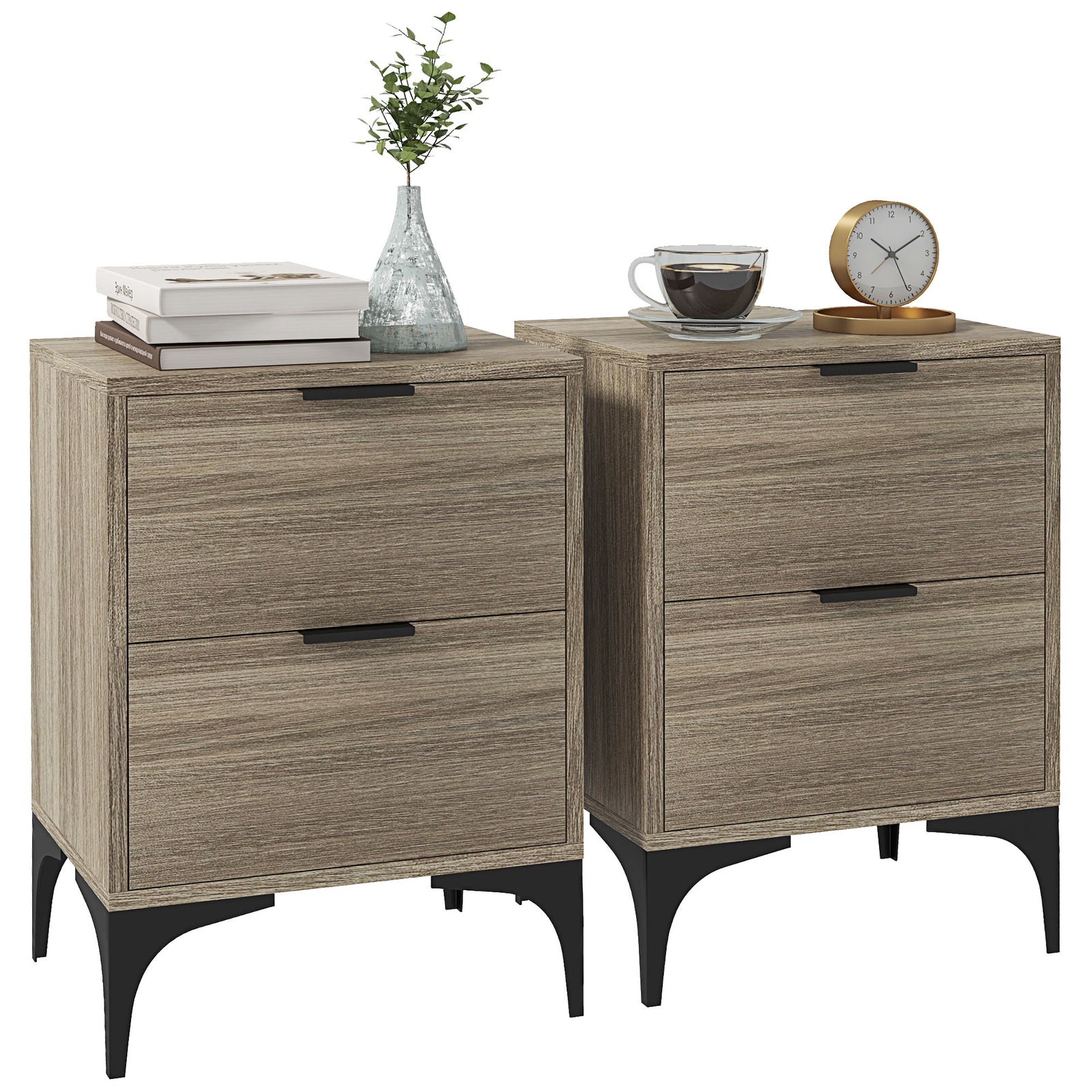 Set of Two Wood Effect Bedside Tables