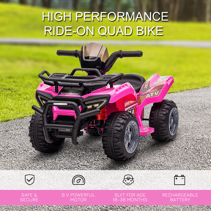 HOMCOM Kids Electric ATV Ride-On Toy, 6V Battery-Powered Quad Bike with Working Headlights, for Toddlers 18-36 Months, Pink | Aosom UK