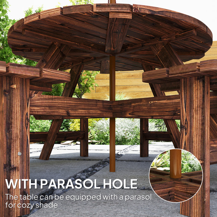 Wooden Garden Dining Set, 8 Seater Patio Furniture Set with Round Picn