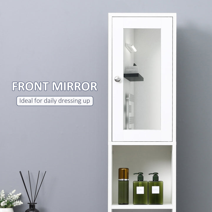 MCL Tall Bathroom Storage Cabinet with Mirror, Freestanding Floor Cabinet Tallboy Unit with Adjustable Shelves, White