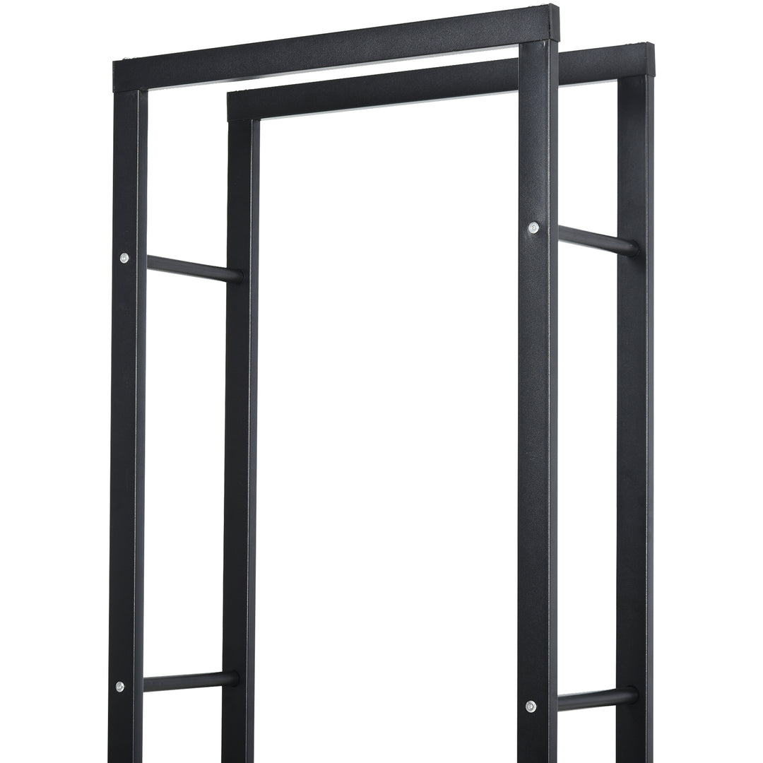 Metal Firewood Log Holder Tall Firewood Rack Indoor Outdoor Fireplace Wood Storage Shelf with Side Rails, Rust-Resistant, Black, 40W x 25D x 150H cm