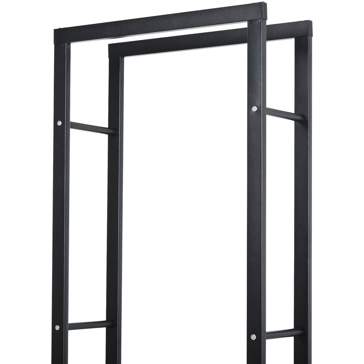 Metal Firewood Log Holder Tall Firewood Rack Indoor Outdoor Fireplace Wood Storage Shelf with Side Rails, Rust-Resistant, Black, 40W x 25D x 150H cm