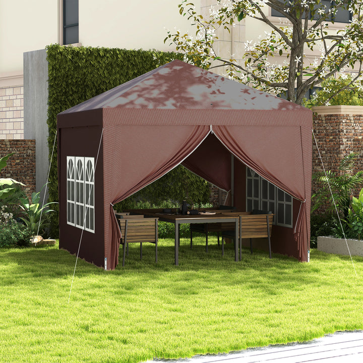 Outsunny 3 x 3m Pop Up Gazebo, Wedding Party Canopy Tent Marquee with Carry Bag and Windows, Coffee