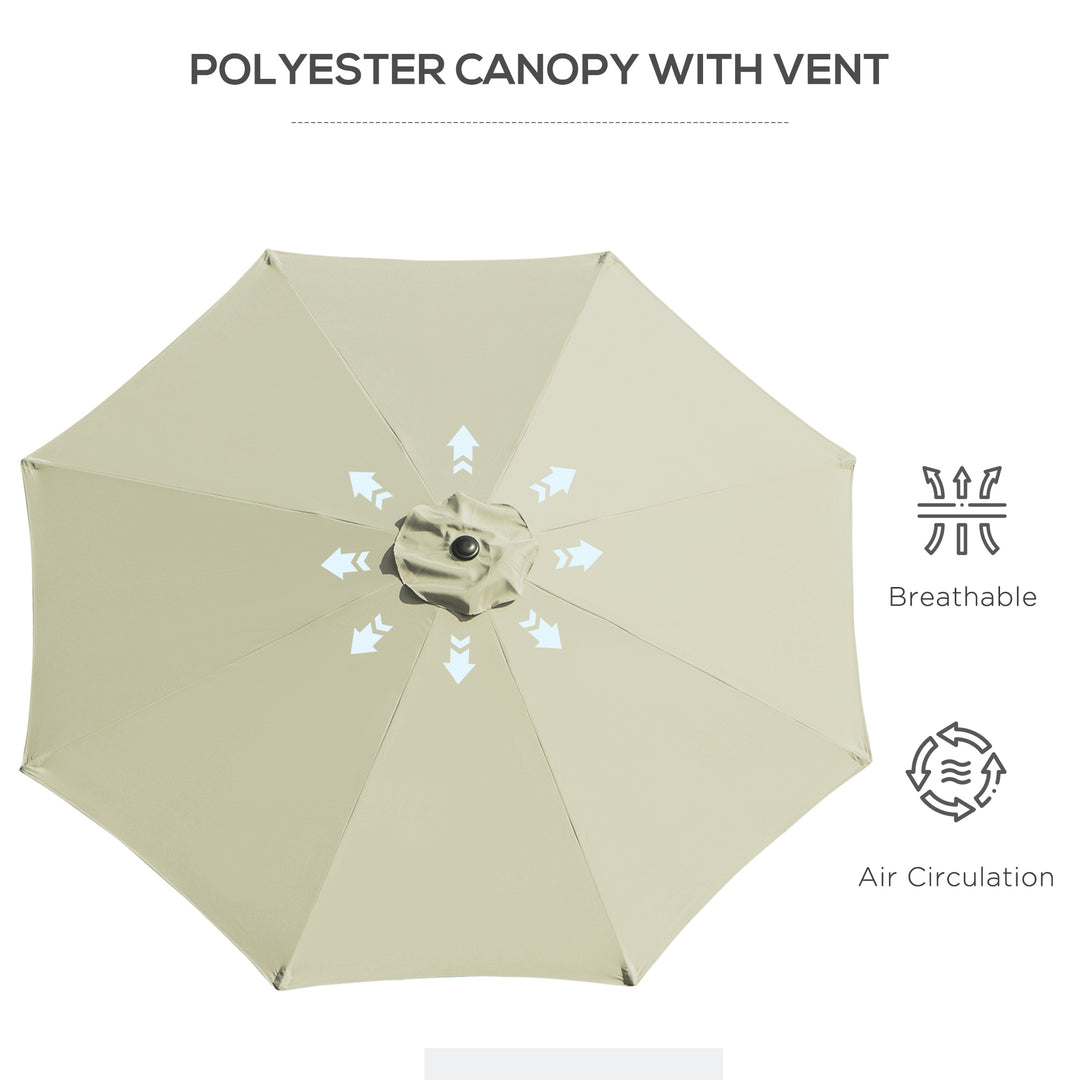 3(m) Tilting Parasol Garden Umbrellas, Outdoor Sun Shade with 8 Ribs, Tilt and Crank Handle for Balcony, Bench, Garden, Beige