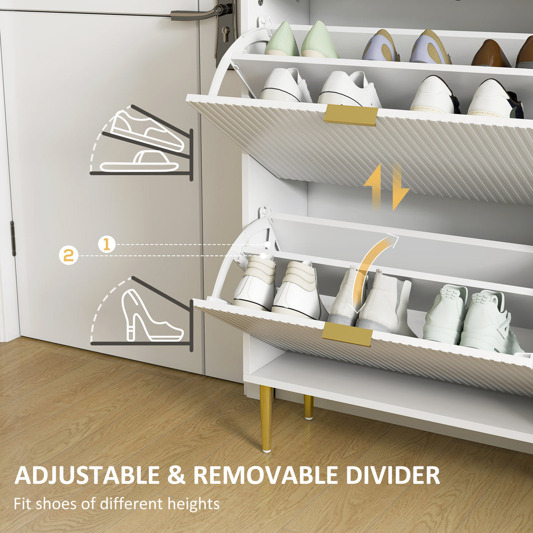 Narrow Shoe Cabinet with 4 Flip Drawers - White