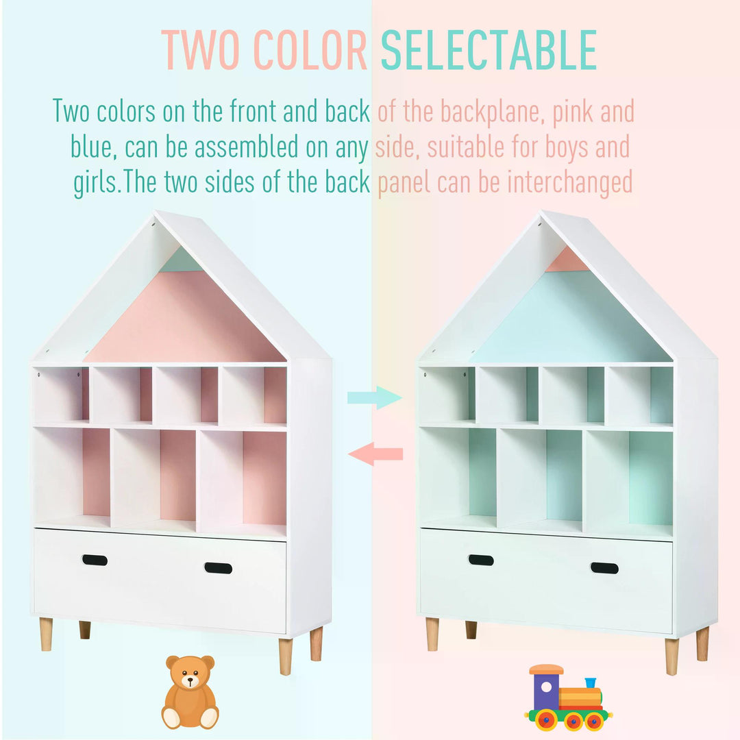 Kids House-Designed Bookshelf, with Drawer – Blue & White