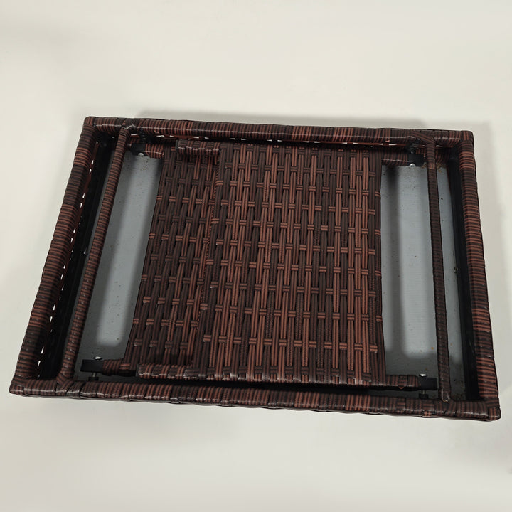 Foldable Outdoor Side Table, Rattan Garden Coffee Table with Steel Frame, Space Saving Bistro Garden Furniture for Patio, Balcony, 60 x 41 x 41 cm, Brown
