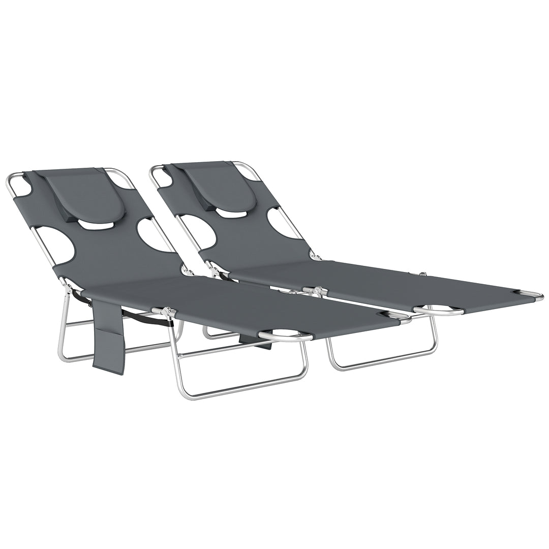 5-Position Adjustable Sun Loungers Set of 2 with Reading Hole and Side