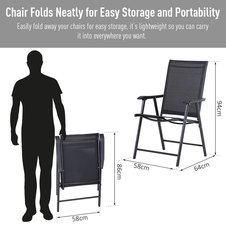 Steel Frame Set of 2 Foldable Outdoor Garden Chairs Black