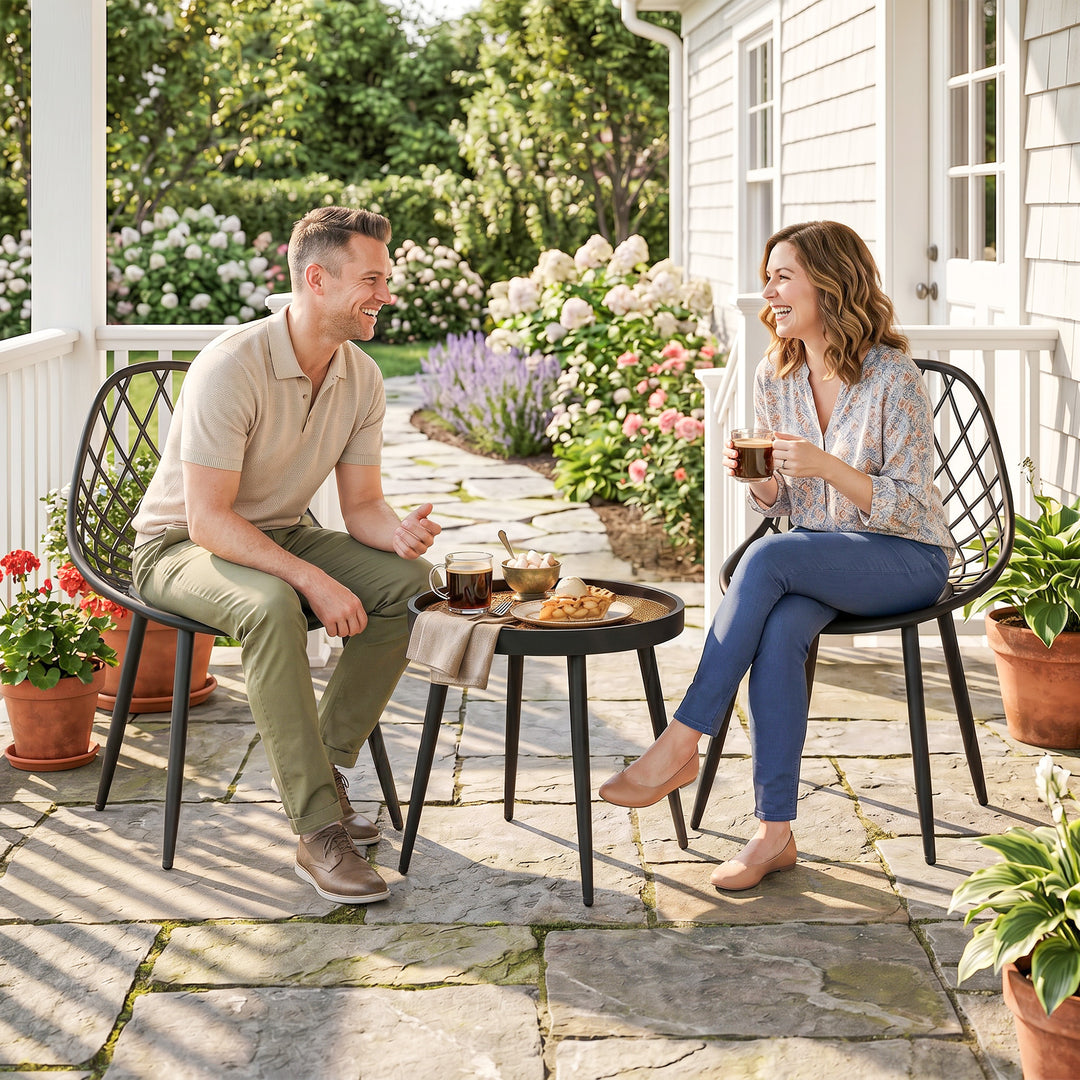 3-Piece Outdoor Bistro Set with 2 Chairs and Round Table for Garden, B