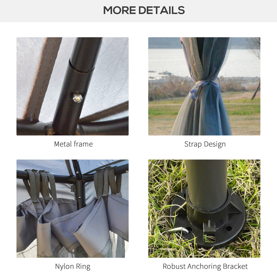 MCL 3 x 3 m Metal Gazebo, Garden Pavillion, Double Roof Outdoor Canopy Shelter with Mesh Sidewalls, Grey