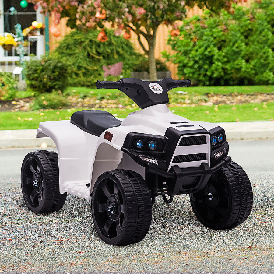 6V Kids Electric Ride on Car, ATV Toy, Quad Bike with Headlights, Horn, for Toddlers 18-36 Months White