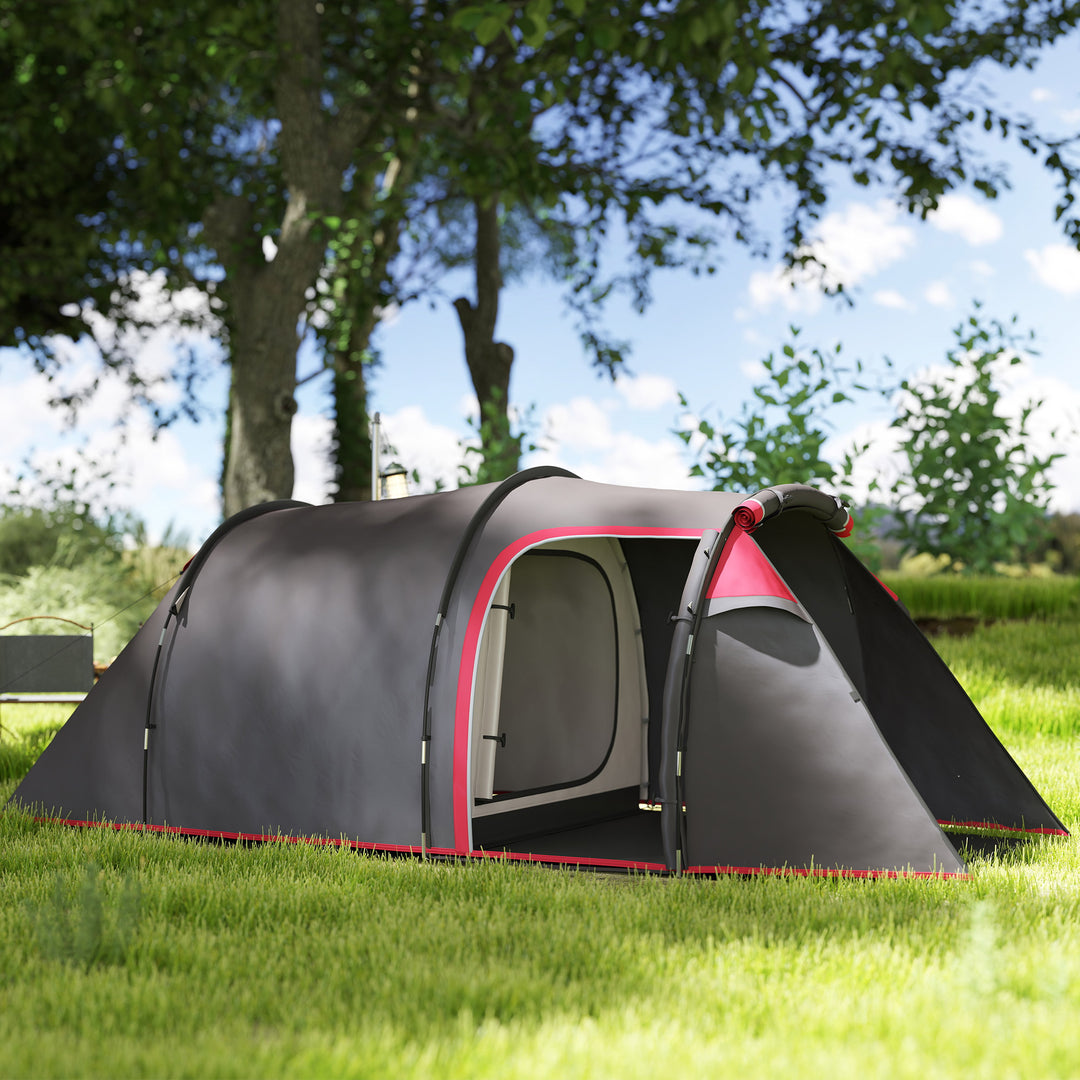 2-3 Person Tunnel Tent with Sewn-in Groundsheet, Air Vents, Rainfly, 2000mm Water Column, Camping Tent with 1 Bedroom, Inbuilt Porch, Living Area for Camping, Hiking, Grey