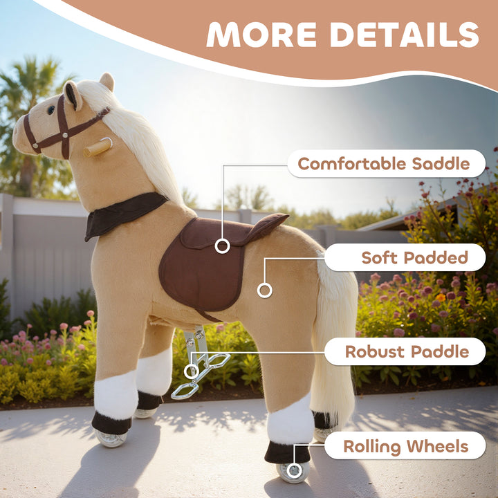 Rocking Horse, Plush Ride On Horse with Rolling Wheels &amp; Saddle, Ride 