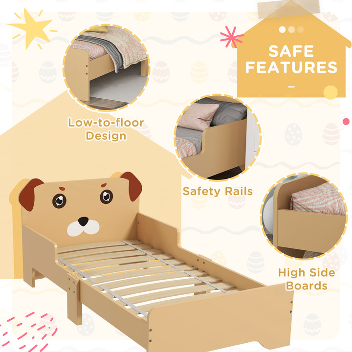 ZONEKIZ Kids Bed for 3-6 Years Old, Puppy-Themed Design, 143 x 74 x 58 cm, Yellow | Aosom UK