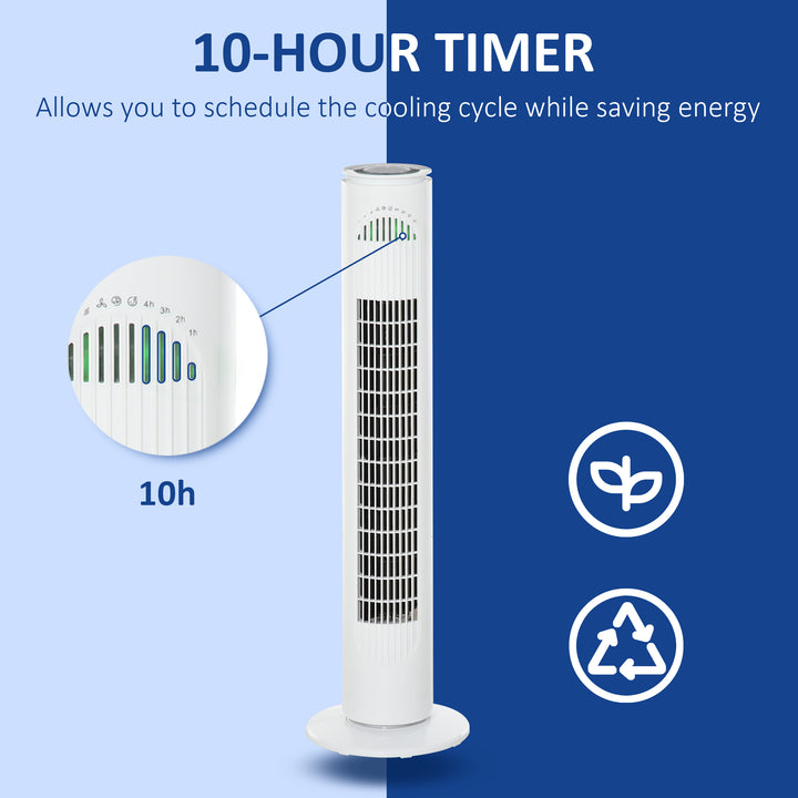 HOMCOM Tower of Cooling: Freestanding Fan with 3 Speeds, Modes & Timer, 70° Oscillation, LED Illumination & Remote, Pristine White | Aosom UK