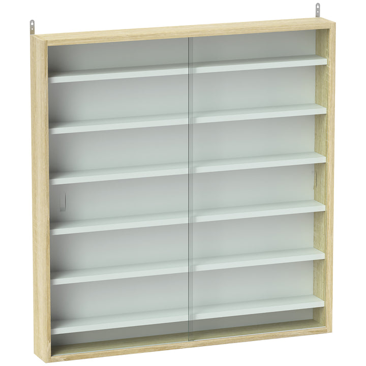 7-Tier Wall Display Shelf Unit Cabinet w/ 6 Adjustable Shelves Glass D