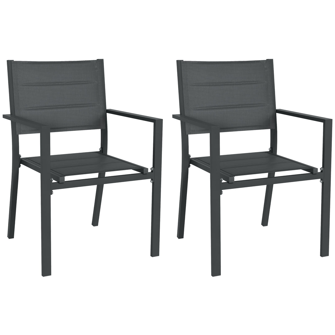 Set of Two Aluminium Stacking Garden Chairs - Dark Grey