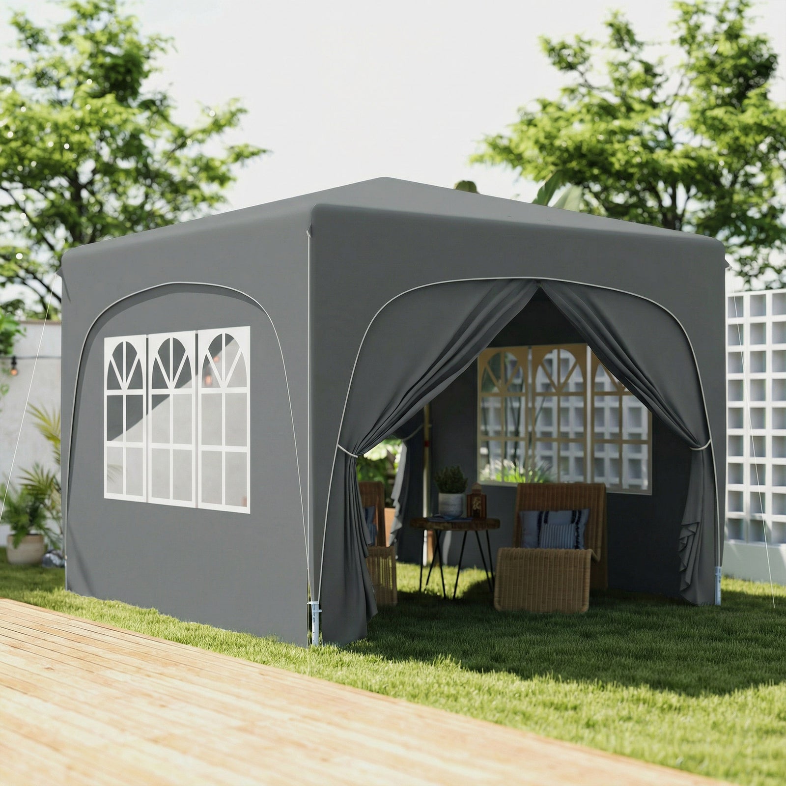 3 x 3m Pop-Up Gazebo Shelter, with Accessories - Dark Grey