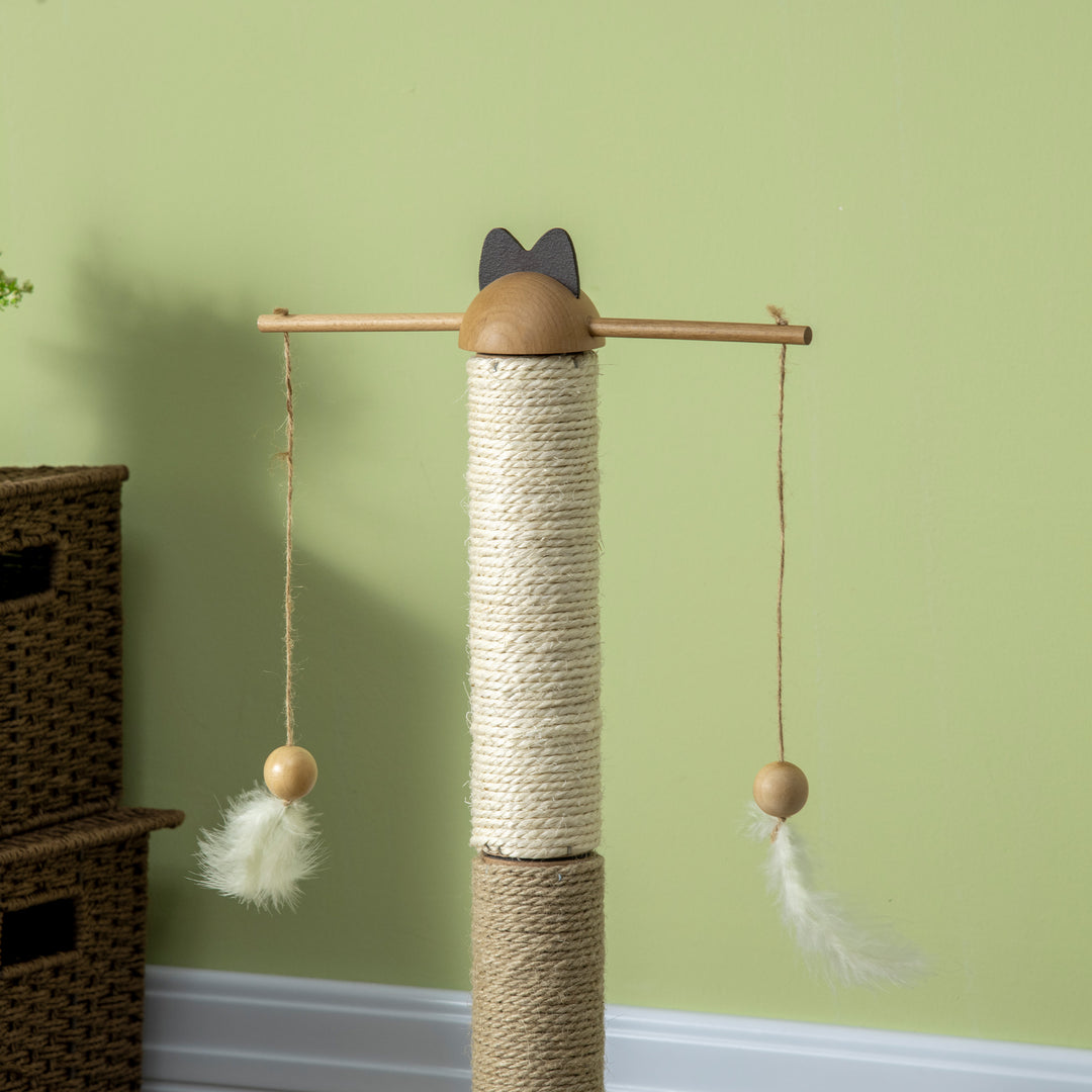 Cat Tree, with Scratching Post, Turntable Toy Ball - Natural Finish