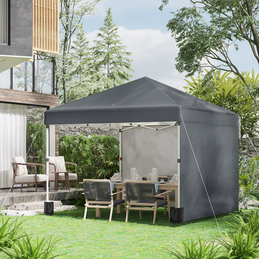 3 x 3 (M) Pop Up Gazebo, UPF 30+ with 2 Sidewalls, Leg Weight Bags and Wheeled Bag, Height Adjustable Party Tent Event Shelter for Garden, Patio, Dark Grey