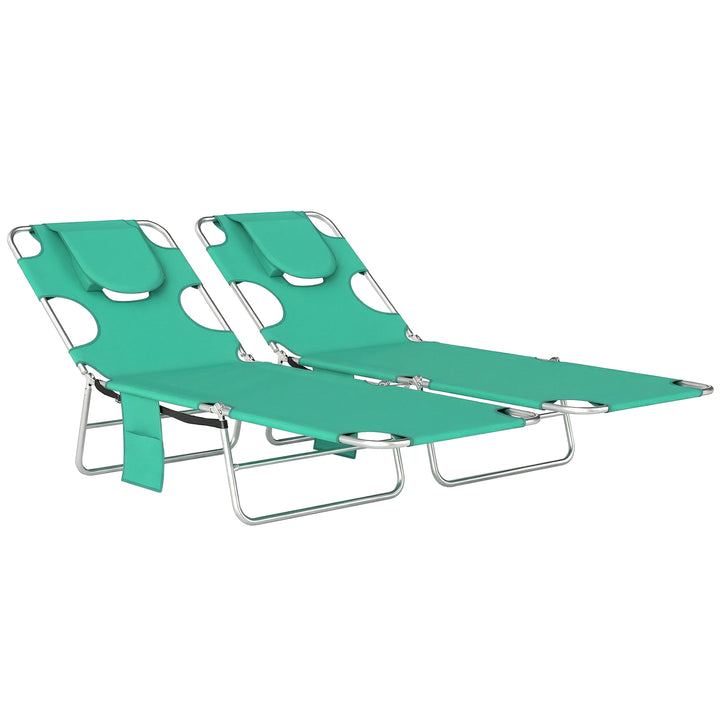 5-Position Adjustable Sun Loungers Set of 2 with Reading Hole and Side