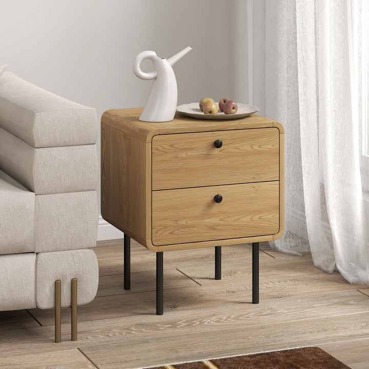 MCL Bedside Table with 2 Drawers and Steel Legs - Oak