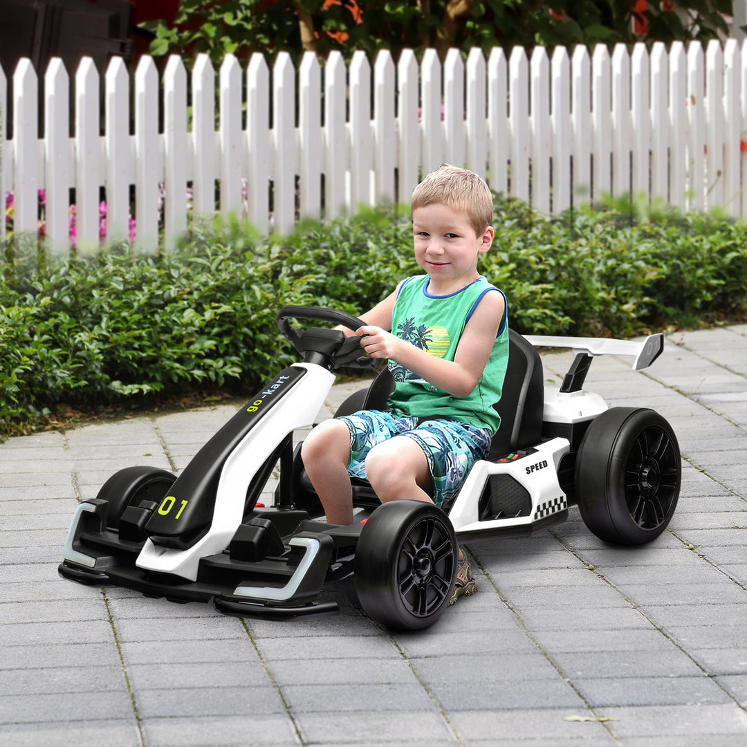 HOMCOM 24V Electric Go Kart for Kids with Adjustable Seat for 6-12 Years Old, White