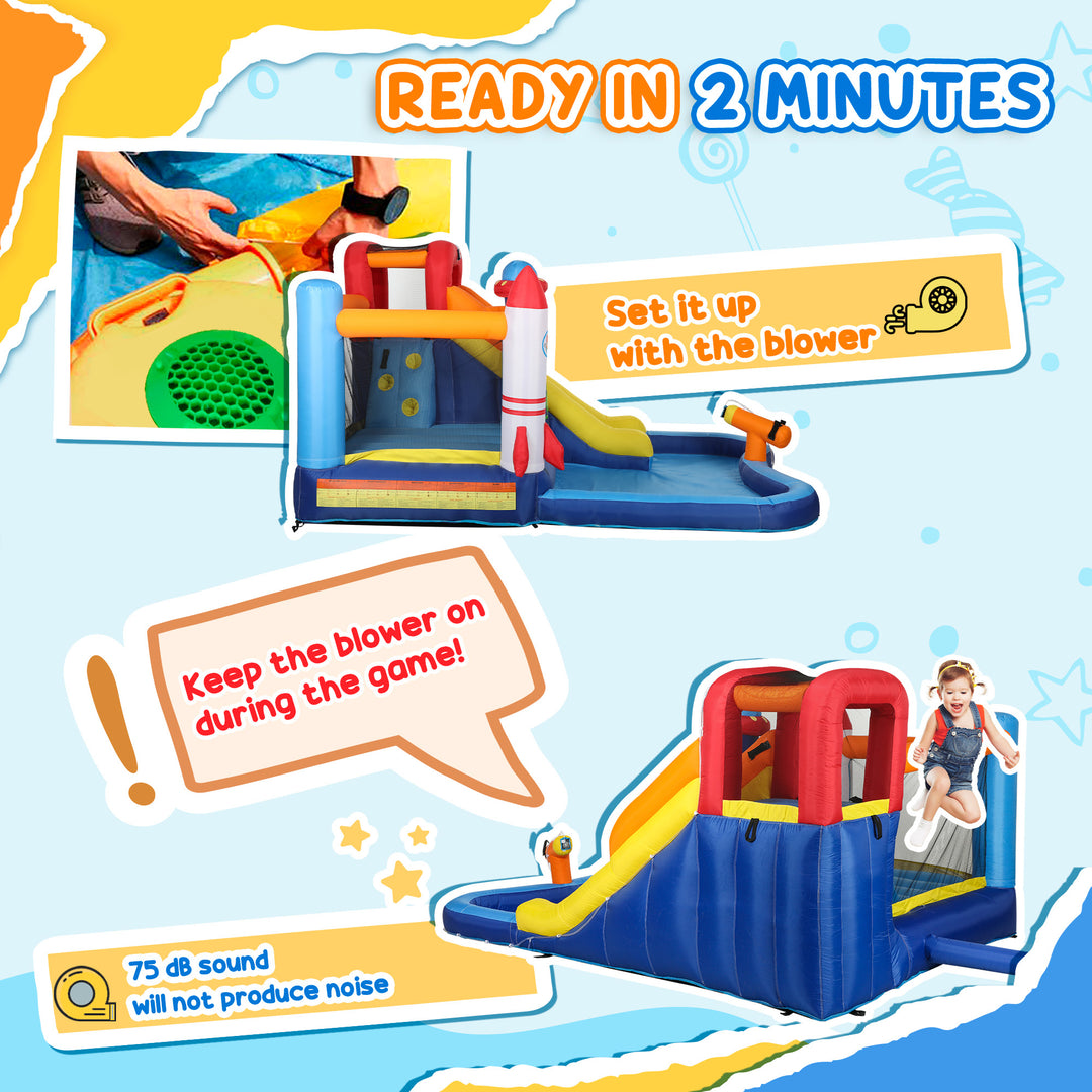 5 in 1 Bouncy Castle for Children with 550W Blower, Water Slide, Splas