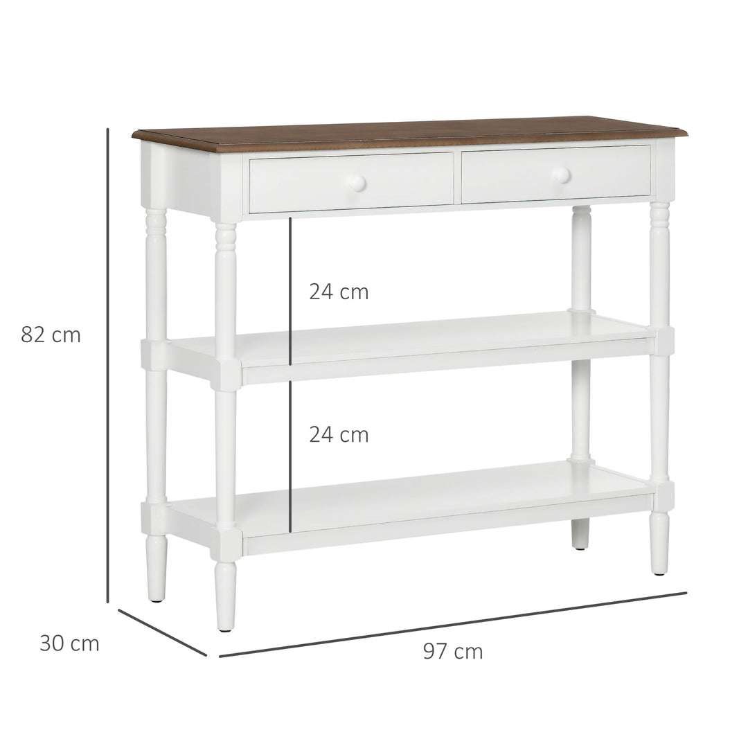 HOMCOM Modern Console Table with Storage Shelves and Drawers, Hallway Table Narrow Sofa Table with Pine Wood Legs for Living Room, Entryway, White