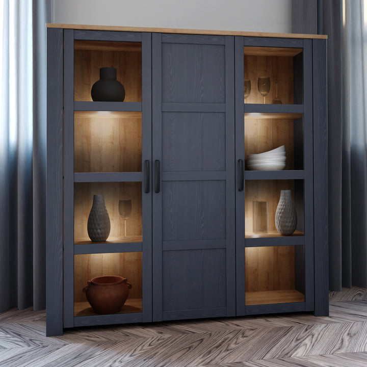 Bohol Large Display Cabinet in Riviera Oak/Navy