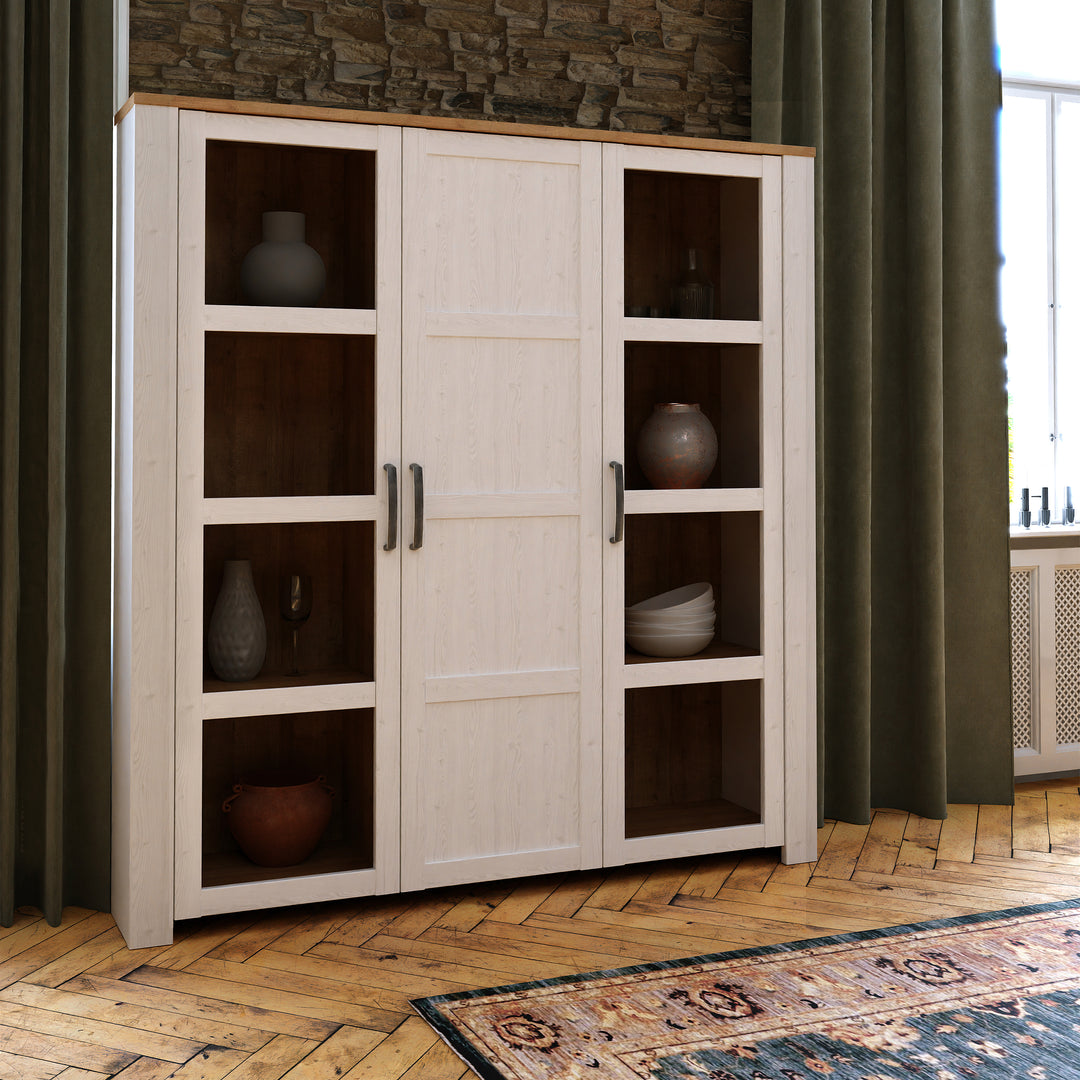 Bohol Large Display Cabinet in Riviera Oak/White