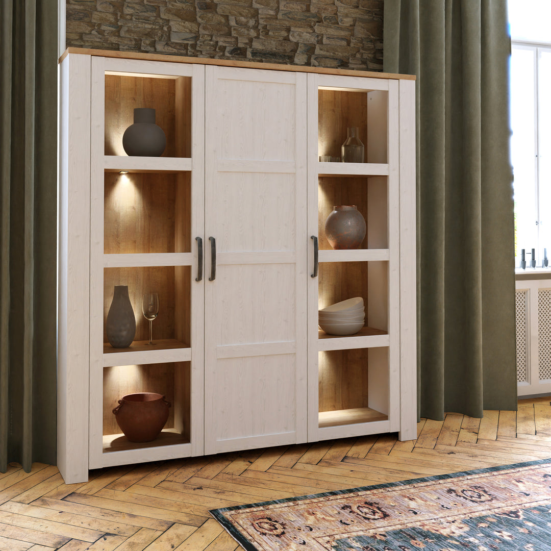 Bohol Large Display Cabinet in Riviera Oak/White