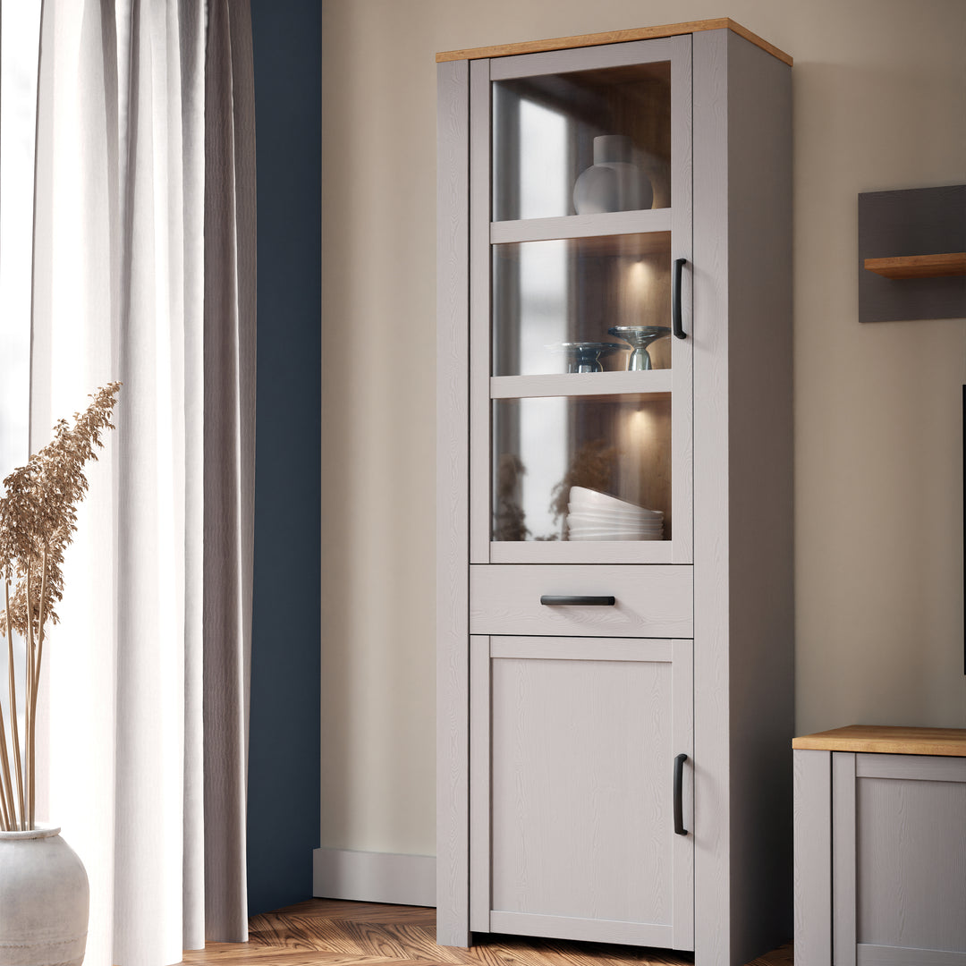 Bohol Narrow Display Cabinet in Riviera Oak/Grey Oak