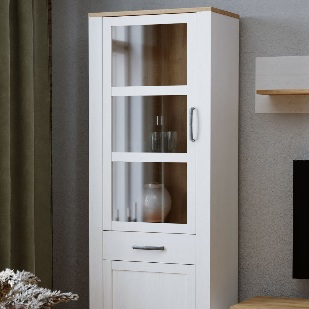 Bohol Narrow Display Cabinet in Riviera Oak/White