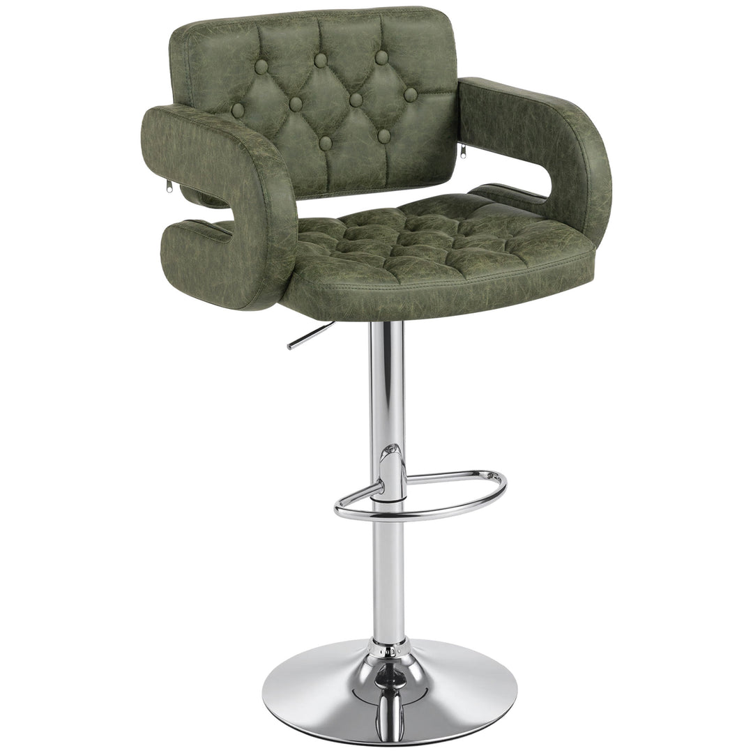 MCL PU Leather Upholstered Swivel Bar Stool, Height Adjustable with Back, Armrest, Footrest, Green