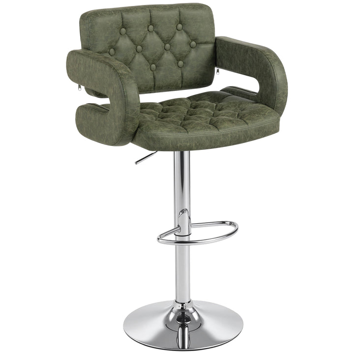 MCL PU Leather Upholstered Swivel Bar Stool, Height Adjustable with Back, Armrest, Footrest, Green